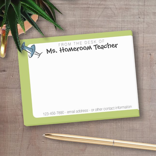 Cute Push Pin From the Desk Of Homeroom Teacher Post-it Notes (Personalized Post-It Notes - add name or other text)