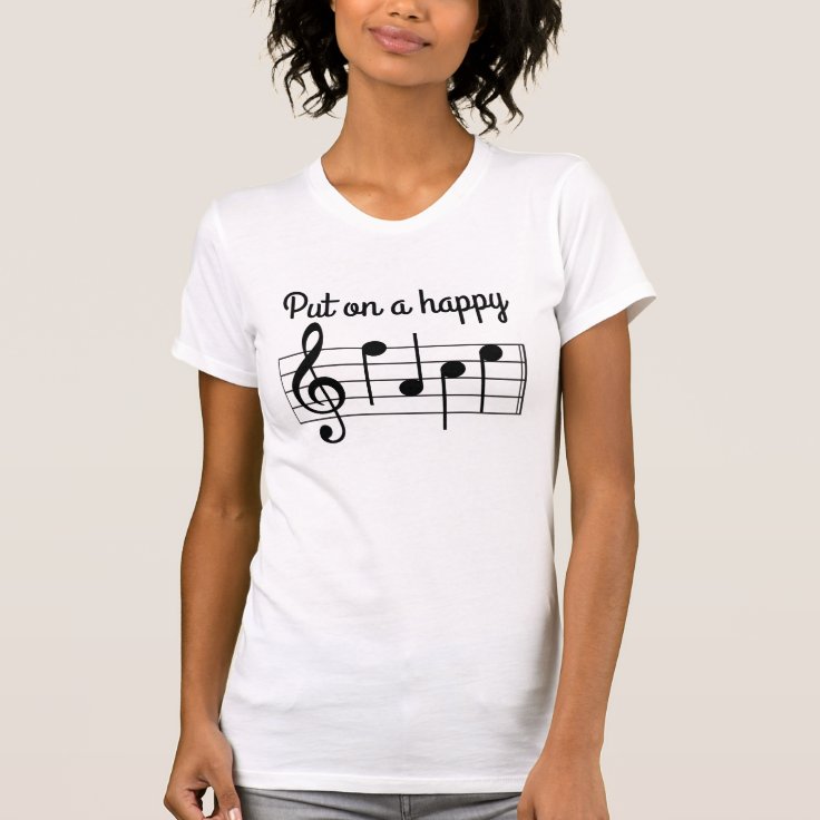 Cute Put on a Happy Face Music Notes T-Shirt (Front)