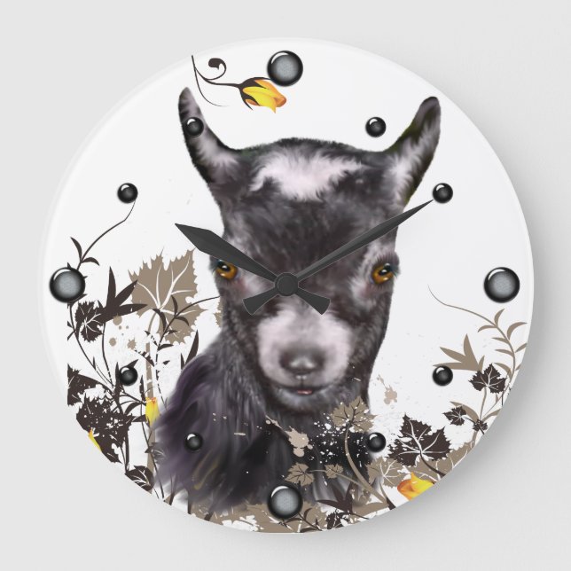 Cute Pygmée Chèvre Peinture florale Horloge murale (Recto)
