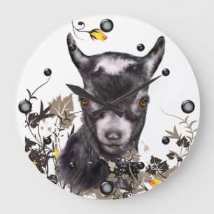 Cute Pygmy Goat Painting Floral  Wall Clock