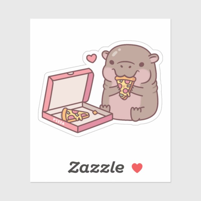 Cute Pygmy Hippo Loves Eating Pizza (Sheet)
