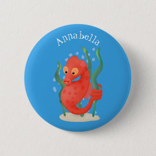 Cute pygmy seahorse cartoon 2 inch round button