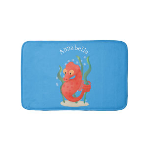 Cute pygmy seahorse cartoon bath mat