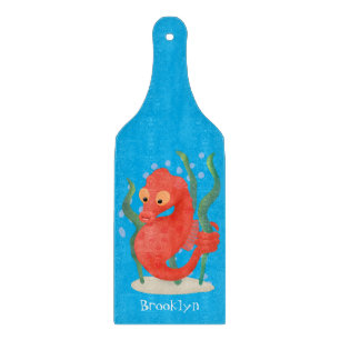 Cute pygmy seahorse cartoon cutting board