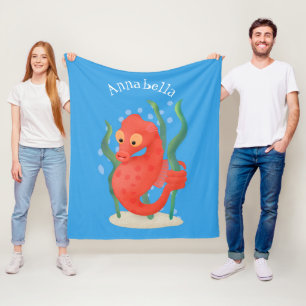 Cute pygmy seahorse cartoon fleece blanket