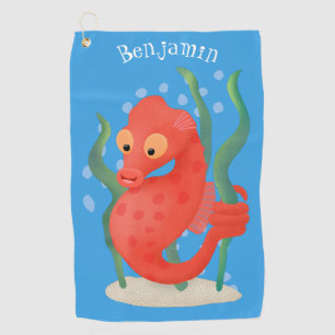 Cute pygmy seahorse cartoon golf towel
