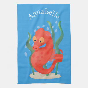Cute pygmy seahorse cartoon kitchen towel