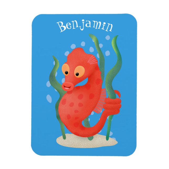Cute pygmy seahorse cartoon magnet (Vertical)