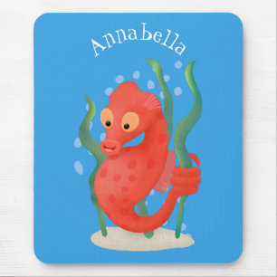 Cute pygmy seahorse cartoon mouse pad