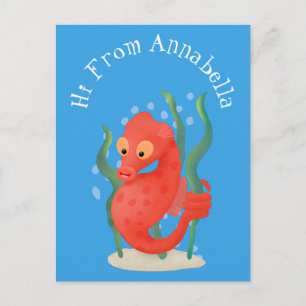 Cute pygmy seahorse cartoon postcard