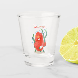 Cute pygmy seahorse cartoon shot glass