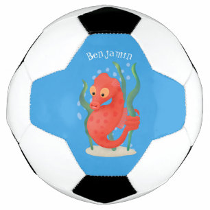 Cute pygmy seahorse cartoon soccer ball