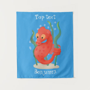 Cute pygmy seahorse cartoon tapestry