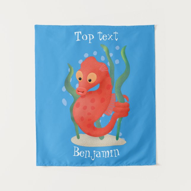 Cute pygmy seahorse cartoon tapestry (Front)