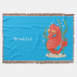 Cute pygmy seahorse cartoon throw blanket