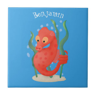 Cute pygmy seahorse cartoon tile