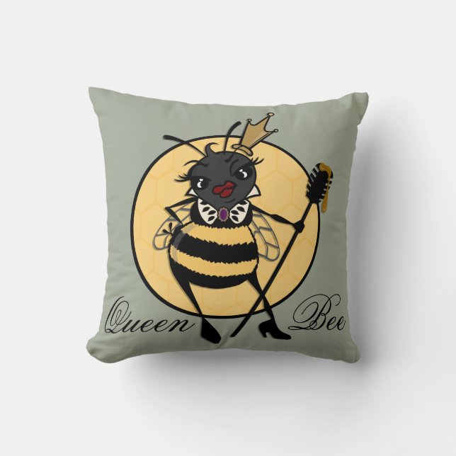 CUTE QUEEN BEE ILLUSTRATION SQUARE THROW PILLOW (Front)