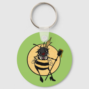 CUTE QUEEN BEE ROUND BASIC BUTTON KEY CHAIN