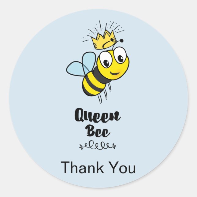 Cute Queen Bee with Crown Thank You Classic Round Sticker (Front)