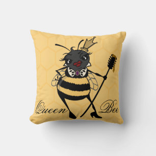 CUTE QUEEN BEE WITH HONEYCOMB SQUARE THROW PILLOW