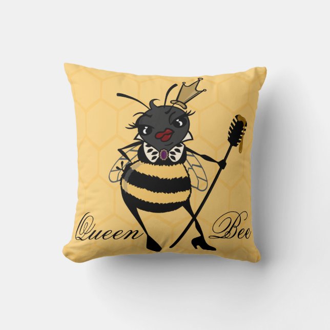 CUTE QUEEN BEE WITH HONEYCOMB SQUARE THROW PILLOW (Front)