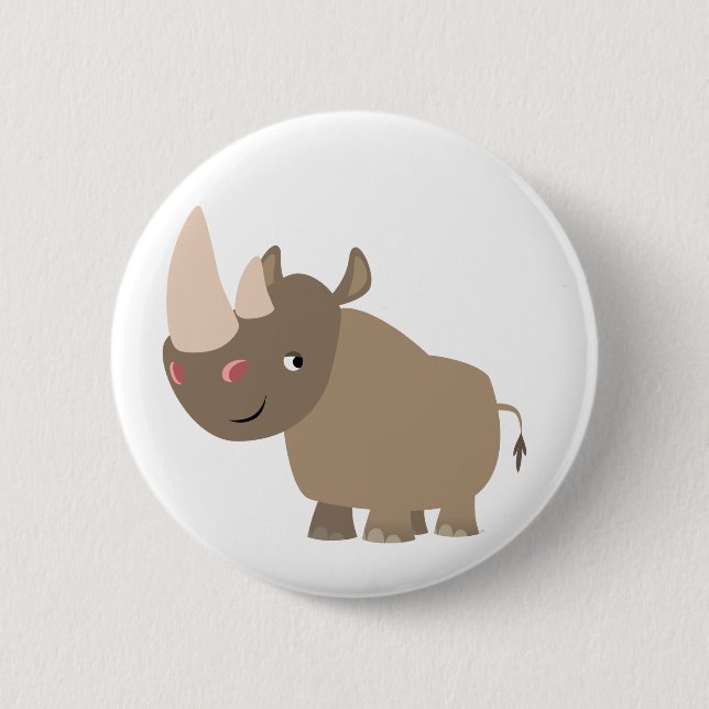 Cute Quiet Cartoon Rhino 2 Inch Round Button (Front)