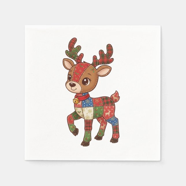 Cute Quilted Patchwork Reindeer | Christmas Holida Napkin (Front)
