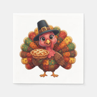 Cute Quilted Patchwork Turkey | Pilgrim Hat Pie  Napkin
