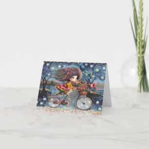 Cute Quirky Bicycle Girl Folded Note Card