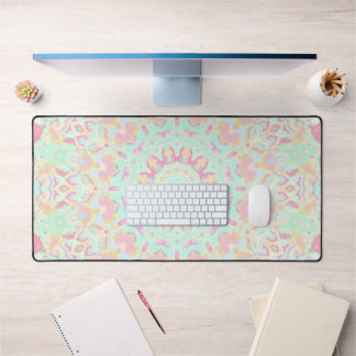 Cute Quirky Boho Hippie Colourful Pastel Mandala Desk Mat
