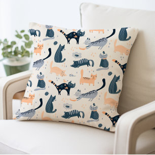 Cute Quirky Cartoon Cats Lover Decorative Animal Throw Pillow