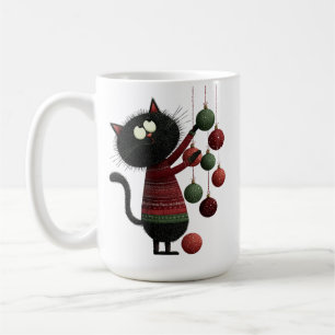 CUTE QUIRKY CHRISTMAS BLACK CAT COFFEE MUG
