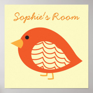 Cute quirky colorful birds poster