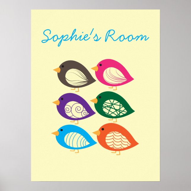 Cute quirky colourful birds poster (Front)
