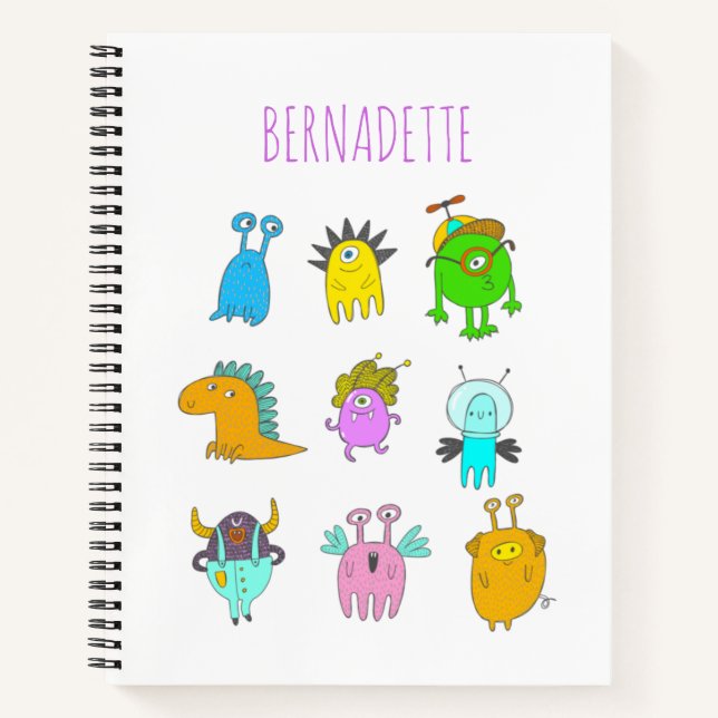 Cute Quirky Colourful Monster Cartoon Personalized Notebook (Front)