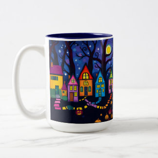 Cute Quirky Colourful Spooky Houses Two-Tone Coffee Mug