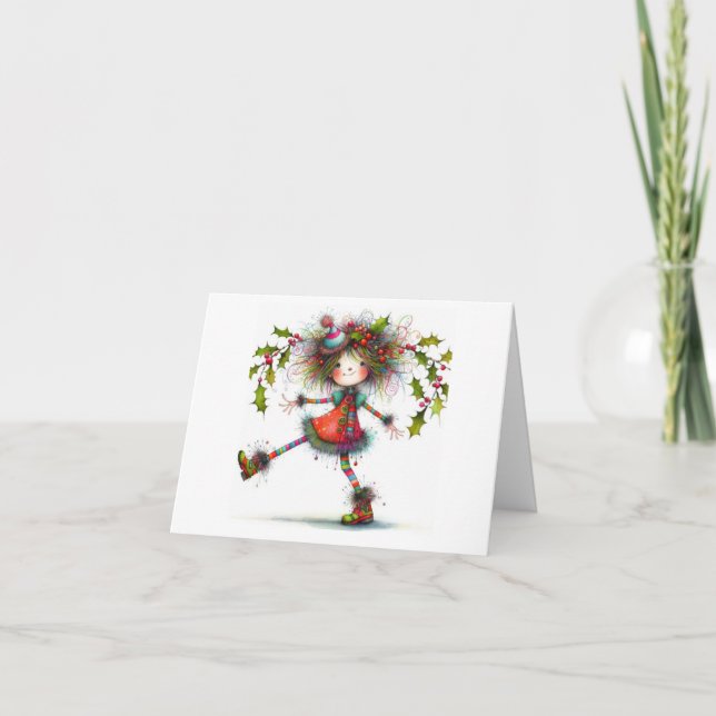 Cute Quirky Girl Folded Note Card (Front)