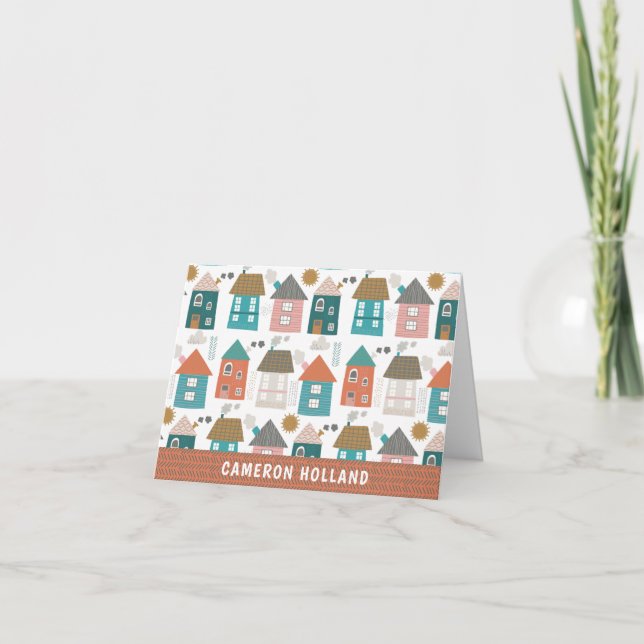 Cute Quirky Houses Personalized Stationery Note Card (Front)