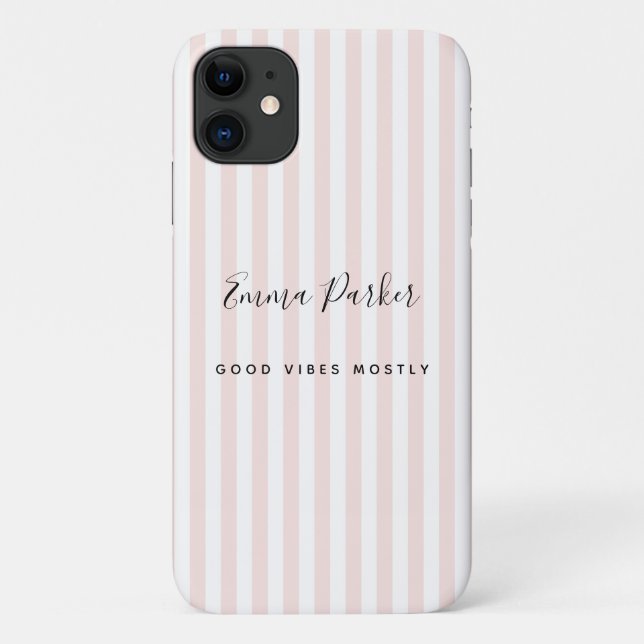 Cute Quirky Humor Girl Name Good Vibes Pink Stripe Case-Mate iPhone Case (Back)