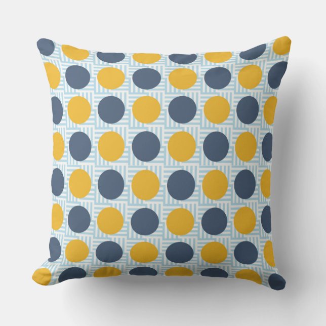 Cute Quirky Whimsical Blue Yellow Polka Dot  Outdoor Pillow (Front)