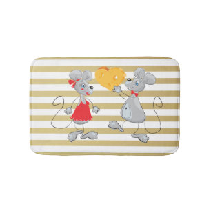 Cute Quirky Whimsical  Mouses-Stripes Bath Mat