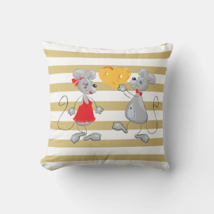 Cute Quirky Whimsical  Mouses-Stripes Throw Pillow