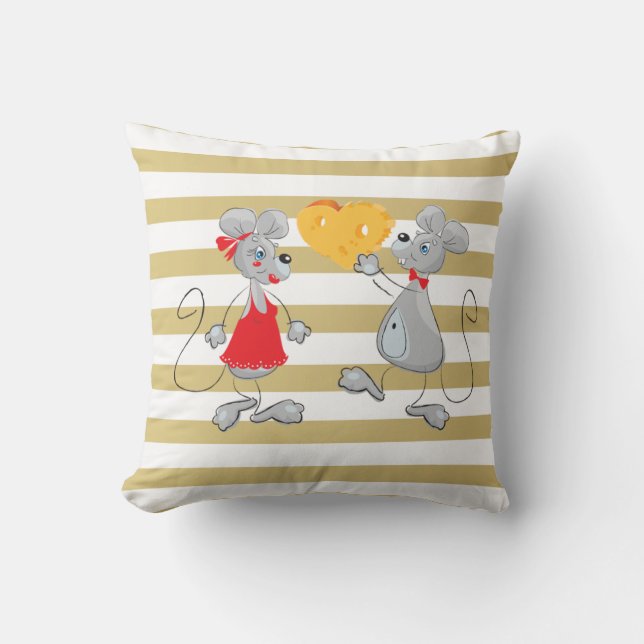 Cute Quirky Whimsical  Mouses-Stripes Throw Pillow (Front)