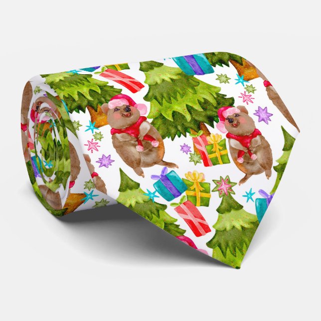 Cute Quokka Christmas Tie (Rolled)