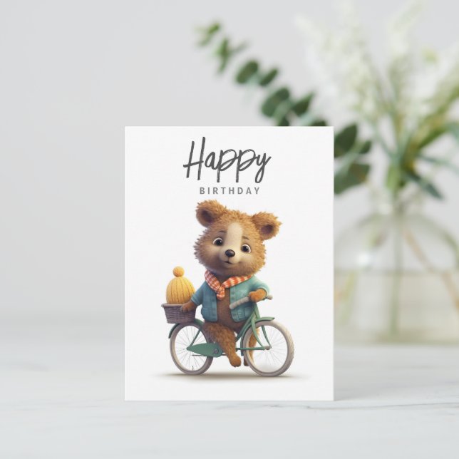 Cute quokka on a bike, Happy Birthday  Postcard (Standing Front)