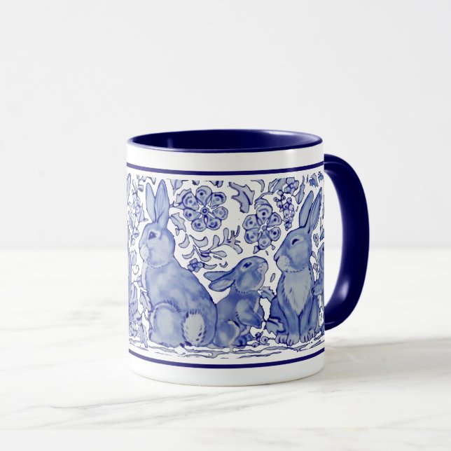 Cute Rabat Famille Bleu Blanc Delft Dedham Mug (Devant droit)