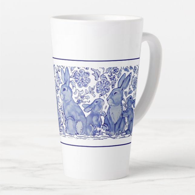 Cute Rabat Famille Bleu Blanc Delft Dedham Mug (Angle droit)
