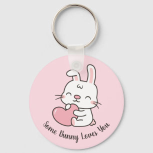 Cute Rabbit,  Amusing Some Bunny Loves You Pun Keychain