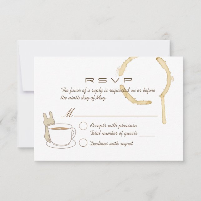 Cute Rabbit and Coffee Wedding RSVP Card (Front)
