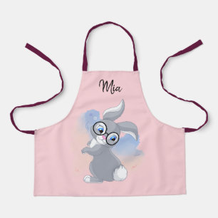Cute Rabbit and Glasses Personalized Name Apron
